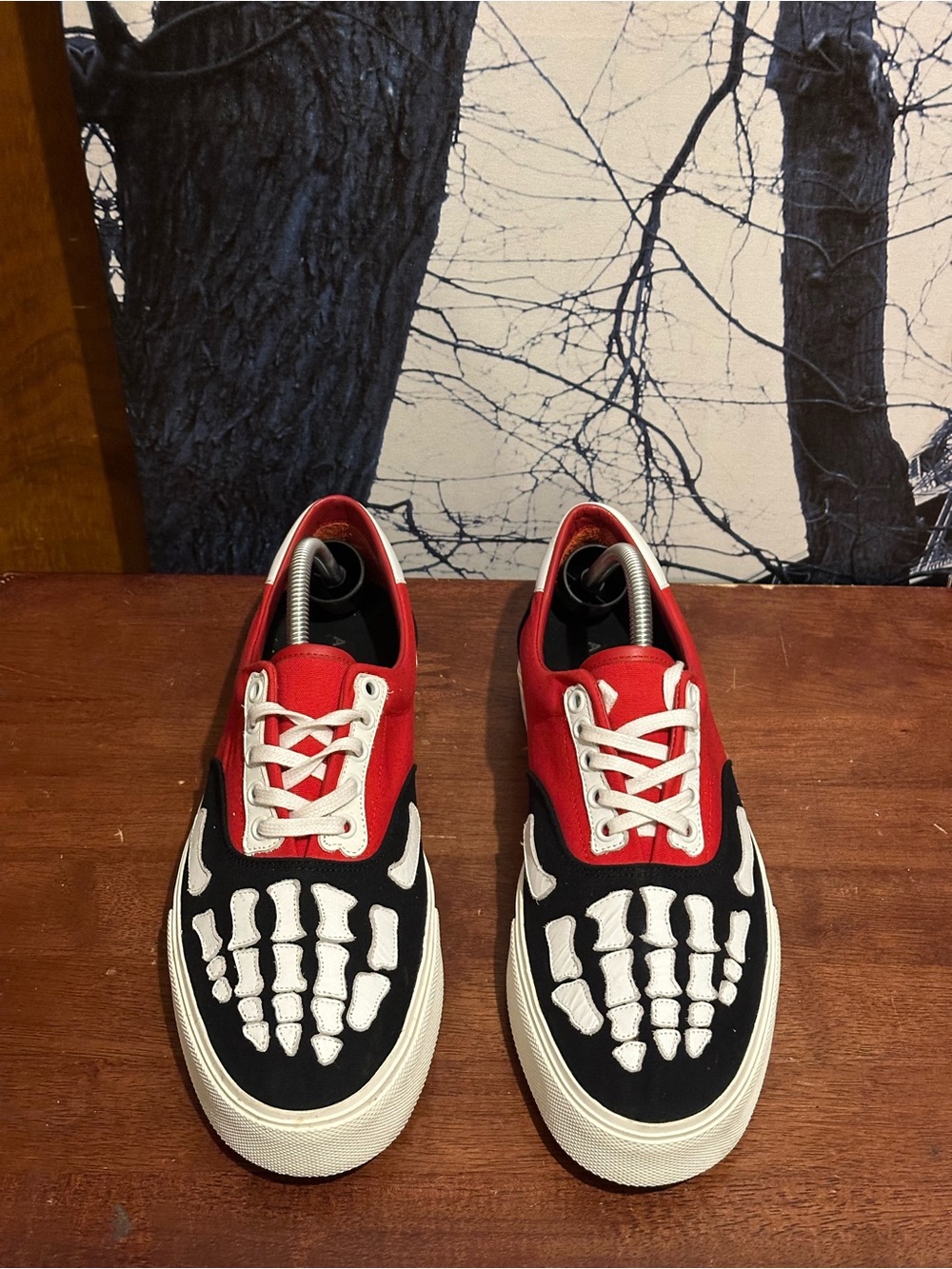 Amiri Skeleton Canvas Low Top Red Black White Sneakers